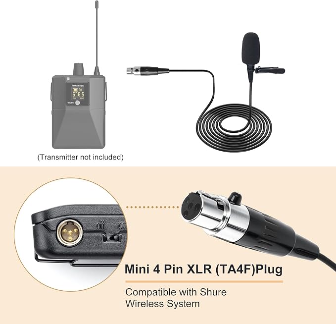 Lavalier Microphone, Cardioid Condenser Clip On Microphone, Lapel Microphone Compatible with Shure Microphone Wireless System, Mini 4 Pin XLR Plug, Ideal for Lectures, Theater, Actors - Image 3