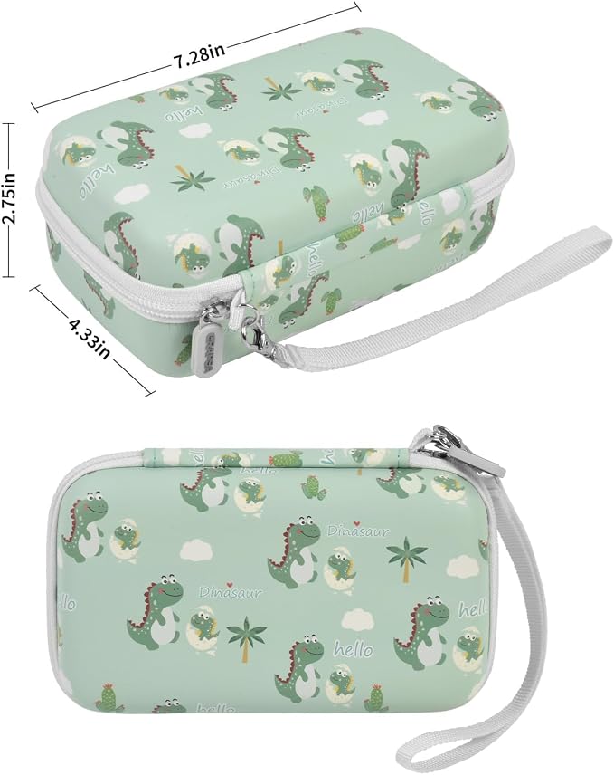 Kids Film Camera Case, Travel Storage Bag for Girls Boys | for ESOXOFFORE for Dylanto for Anchioo for WEEFUN for GKTZ for Amzelas for Mafiti, Mesh Pocket, Wrist Strap, Green Dinosaur - Image 5