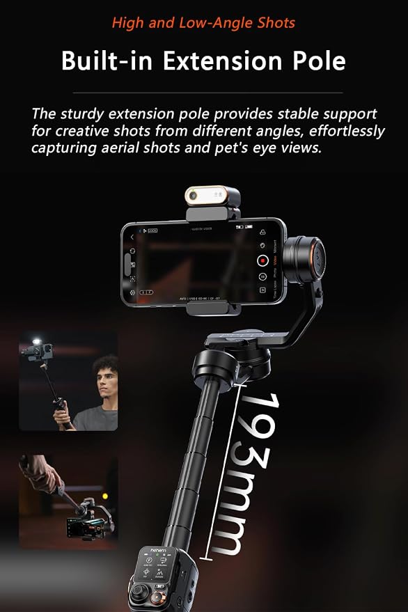 Hohem iSteady M7 Gimbal Stabilizer for Smartphone, Magnetic AI Tracker Fill Light, Detachable Touchscreen Remote Controller, Built-in Extension Rod, 500g Payload Gimbal Stabilizer for iPhone Android - Image 4