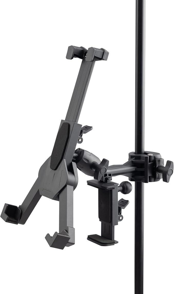 OnStage TCM1500 Tablet/Smartphone Holder (Setup for Tablets, Computers, E-Readers, Smartphones, and Phablets, Clamp Mount, Nonslip Padding, Adjustable Angle and Rotation, External Battery Holder) by On-StageStands