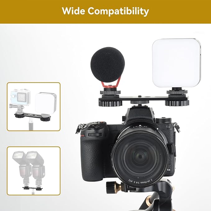 UTEBIT 5 inch Flash Bracket, 2 Pack Long Dual Camera Bracket Mount, Black | Flash Bracket Extension Bar with 1/4" Hot Shoe, Straight Flash Mount 1/4-3/8 Thread Hole Tripod Mount for Camera/LED Light - Image 4