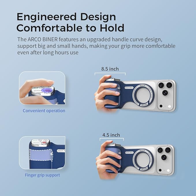 Upgraded Mag-Safe Magnetic Camera Handle Grip with Extended Magnetic Phone Mount with Carabiner & Thumb Rest, Detachable Rechargeable Shutter Remote Compatible with iPhone Pro Max for Video Calls/TK - Image 6