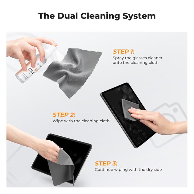 K&F CONCEPT Eyeglass Lens Cleaner Spray Kit for Laptop,Screen and Camera | 60ml Mild Cleaning Liquid,15*15cm + 40*40cm Microfiber Cloth,High Density,Individually Packaged,Washable & Reusable,MK01 - Image 7
