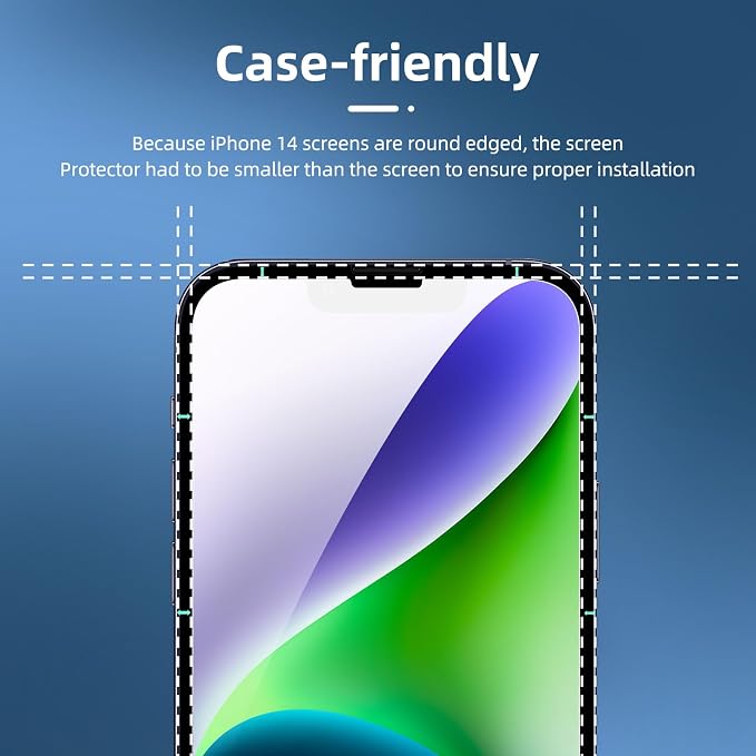 NEW'C 3x for iPhone 14 Screen Protector (6.1 inches)+ 3x Camera Lens Protector, Sensor Protection + Dust Plug - Case Friendly Tempered Glass Film, Ultra Resistant - Image 3