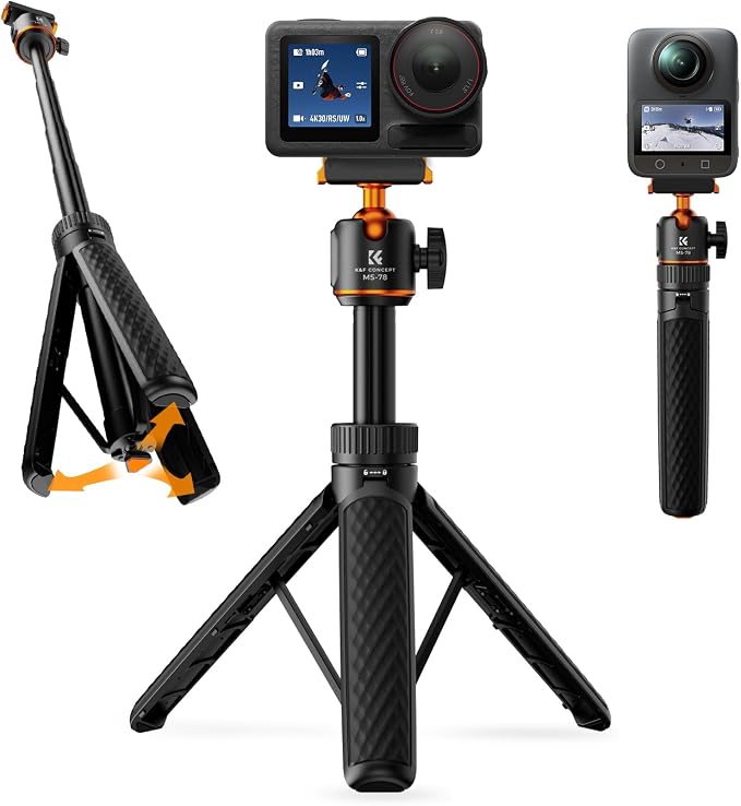 K&F CONCEPT 25.6" Selfie Stick Tripod for DJI Osmo Action 5 Pro | Pop Open Extendable Handle Grip Magnetic Quick-Release Adapter Travel Video Shooting Stand for Osmo Action 3/4/Osmo 360 MS78 by KFCONCEPT