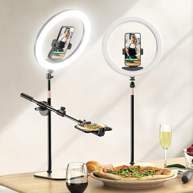 UBeesize 12" Desk Ring Light with Stand and Phone Holder, Overhead Phone Mount for Video Recording, Zoom Meeting, Live Streaming, Tiktok, YouTube，Compatible with iPhone, Android, Cameras by UBeesize