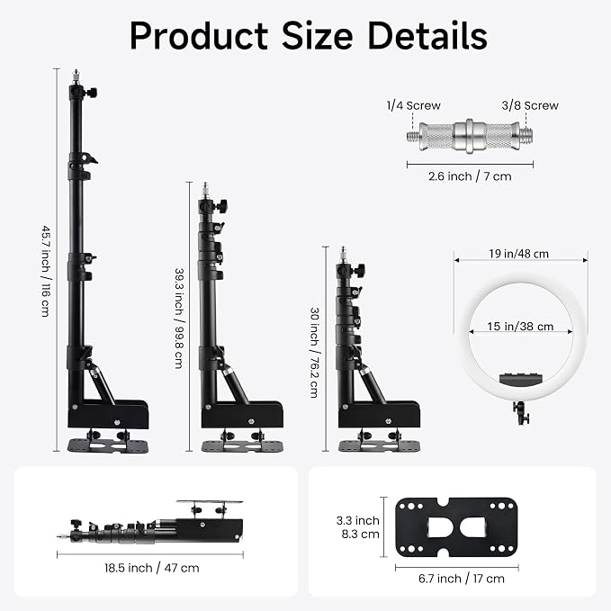 Ring Light Wall Mount with 3 Phone Holder 19", 45.7" Adjustable Boom Arm | 180° Rotatable Space-Saving Wall Mount Lighting Design for Photography, Makeup, Tattoo, Beauty Salon, Barber Studio - Image 7