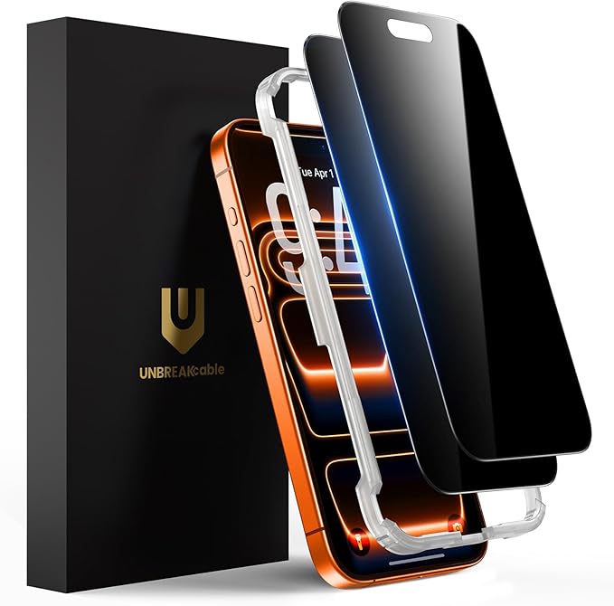 UNBREAKcable Privacy Screen Protector for iPhone 17 Pro Max, 2-Pack | True 28° Anti-Spy, Shatterproof Tempered Glass, 9H Hardness, Easy Install, Bubble-Free, Anti-Scratch, Case Friendly by UNBREAKcable
