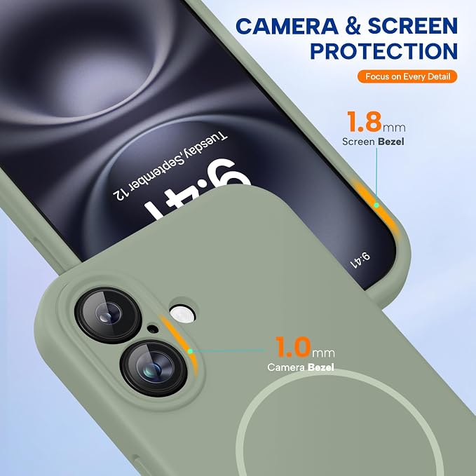 miracase Magnetic for iPhone 16 Plus Case, [Soft Anti-Scratch Microfiber Lining], Compatible with MagSafe, Liquid Silicone Shockproof Drop Protection Phone Case for 16 Plus,Patina Green - Image 8