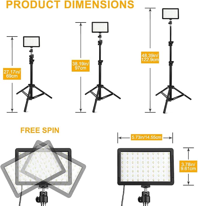 3 Packs 70 LED Video Light with Adjustable Tripod Stand/Color Filters, Obeamiu 5600K USB Studio Lighting Kit for Tablet/Low Angle Shooting, Collection Portrait YouTube Photography - Image 2