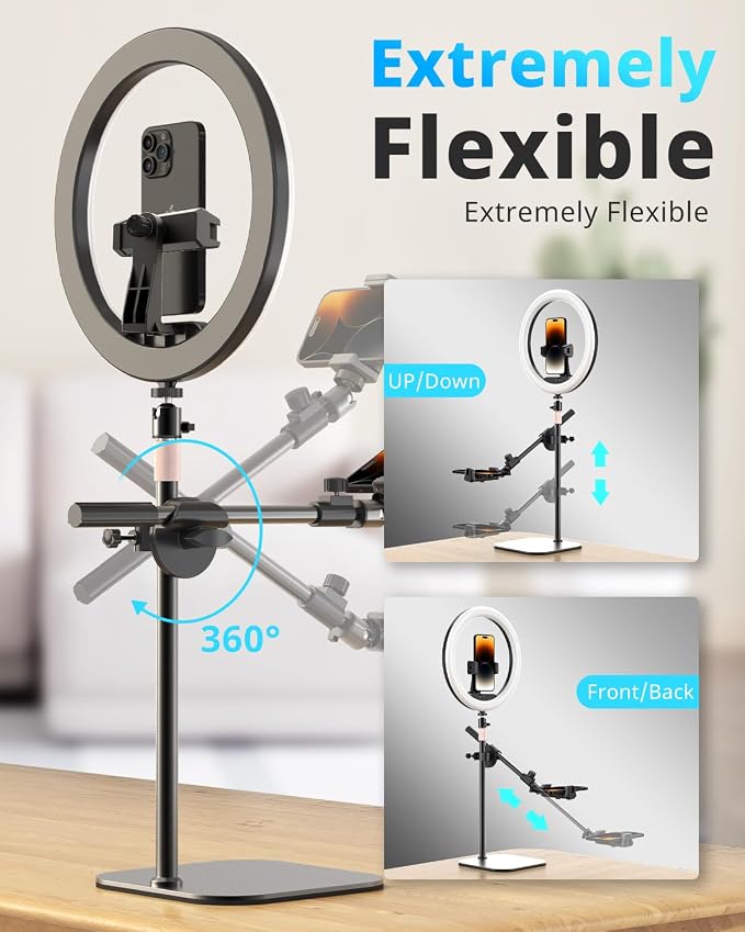 UBeesize 12" Desk Ring Light with Stand and Phone Holder, Overhead Phone Mount for Video Recording, Zoom Meeting, Live Streaming, Tiktok, YouTube，Compatible with iPhone, Android, Cameras - Image 4