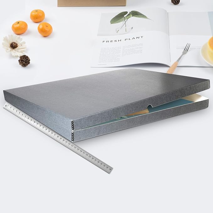 Lineco Clamshell Archival Storage Box, 23.5x30.5x1.75 Inch, Gray | Acid-Free with Metal Edge Boxboard, Organize and Store Photos Documents Cards Negatives Magazine Prints Family Records DIY - Image 3