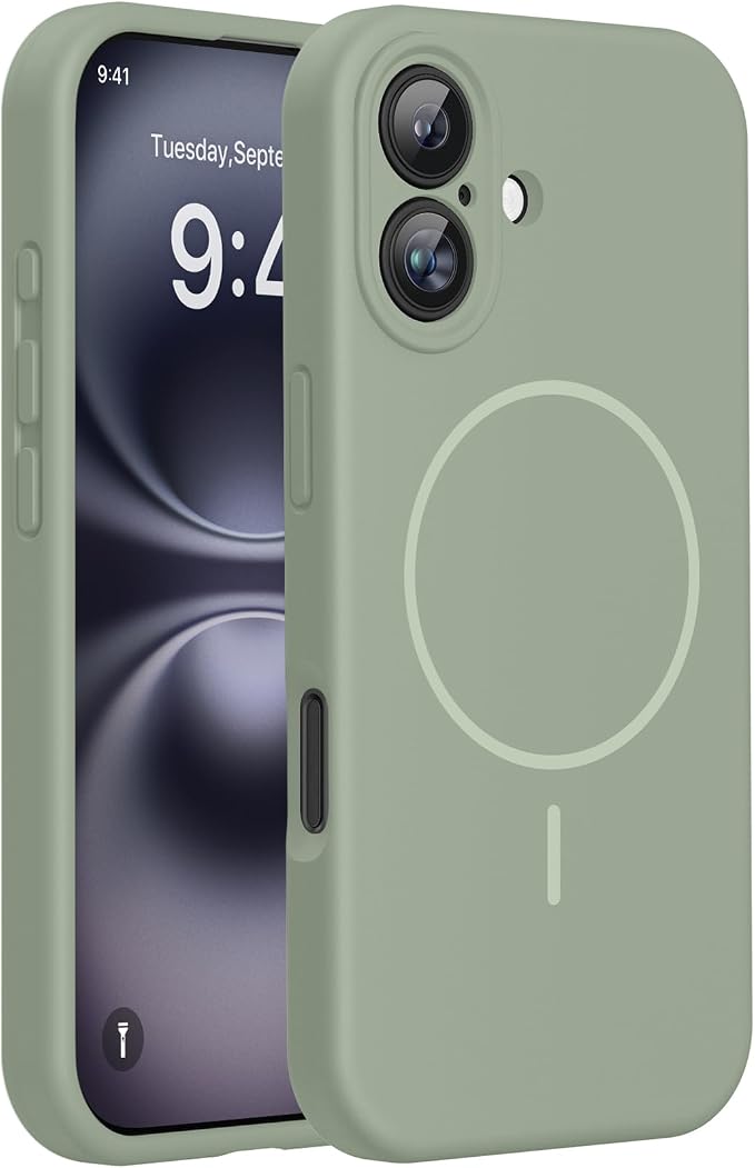 miracase Magnetic for iPhone 16 Plus Case, [Soft Anti-Scratch Microfiber Lining], Compatible with MagSafe, Liquid Silicone Shockproof Drop Protection Phone Case for 16 Plus,Patina Green by Miracase
