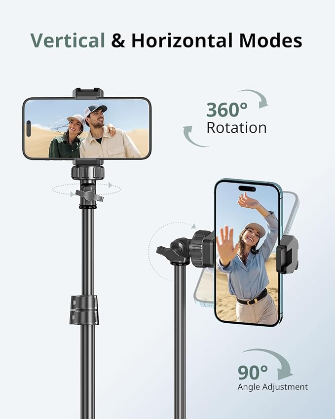 SENSYNE 62" Phone Tripod for iPhone, Extendable Selfie Stick Tripod Stand with Wireless Remote and Phone Holder, Cell Phone Tripod for Video Recording, Compatible with iPhone Android - Image 5