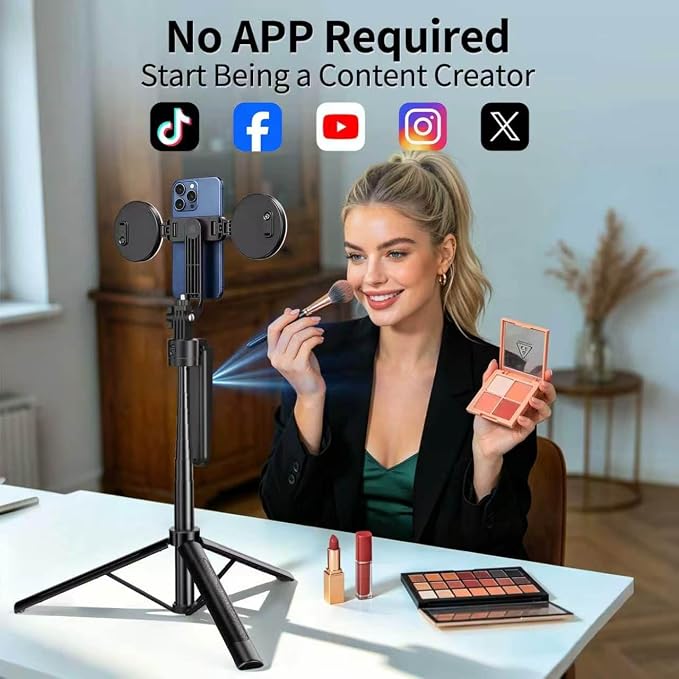 70.9" Auto Face Tracking Selfie Stick Tripod for iPhone with Light, No App, 360° Rotation Tripod that Follows Your Movement with Remote Control for Vlog/Live Stream/Video Recording - Image 5