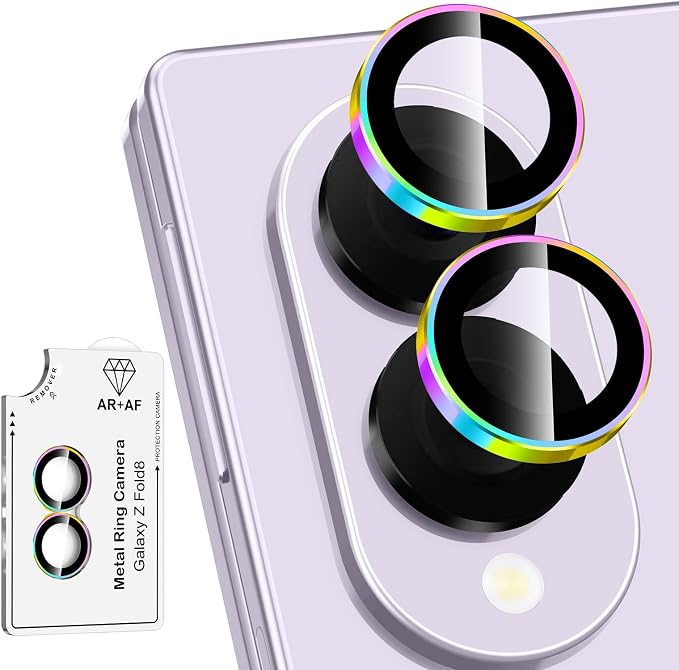 for Samsung Galaxy Z Fold 8 Camera Lens Protector, Individual Metal Ring Tempered Glass Lens Cover, [Strong Adsorption] Scratch Resistant Ultra-Thin HD Clear Lens Cover,1 Set-ColorfulRing by Btscase