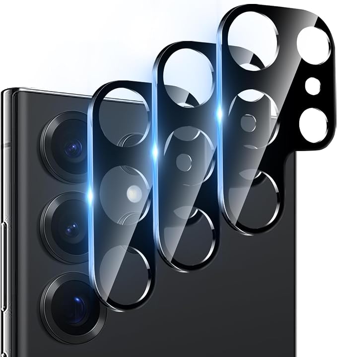 Dengduoduo 3 Pack Camera Lens Protector for Samsung Galaxy S24 Ultra, 9H Tempered Glass Camera Protector Lens Cover, Ultra HD, Anti-Scratch, Case Friendly [No Affect on Night Shots], All Black by Dengduoduo