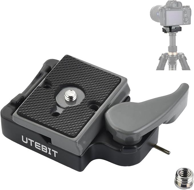 323 RC2 Quick Release Plate, with 1/4" and 3/8" Camera Screw, Grey | Aluminum Alloy Rapid Adapter Tripod Mount Plate Fit Only for Manfrotto Tripod by UTEBIT