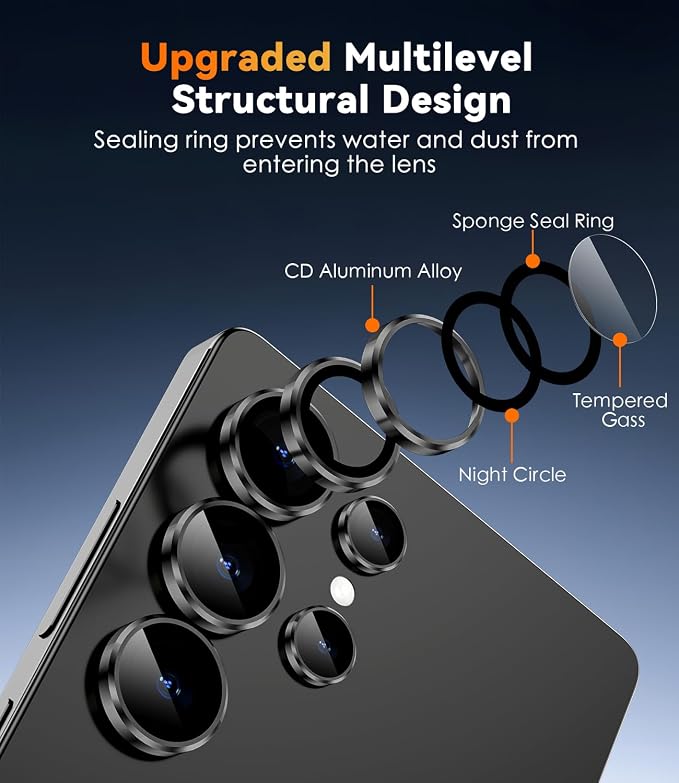 CloudValley for Samsung Galaxy S25 Ultra Camera Lens Protector | 9H Tempered Glass + Aluminum Alloy Individual Lens Protective, [1 Second Installaion] Ultra-HD Glass Cover,Titanium Black - Image 4