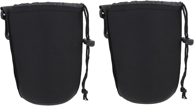 SHOWERORO Camera Lens Bag 2Pcs Neoprene Padded Lens Pouch with Drawstring Protective Case for Dslr Lenses 5.5 X 3.7 X 3.7 Inch Compact Storage by SHOWERORO