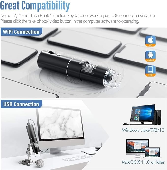 Wireless Digital Microscope, Skybasic 50X-1000X Magnification WiFi Portable Handheld Microscopes with Adjustable Stand HD USB Microscope Camera Compatible with iPhone Android iPad Windows Mac Computer - Image 2