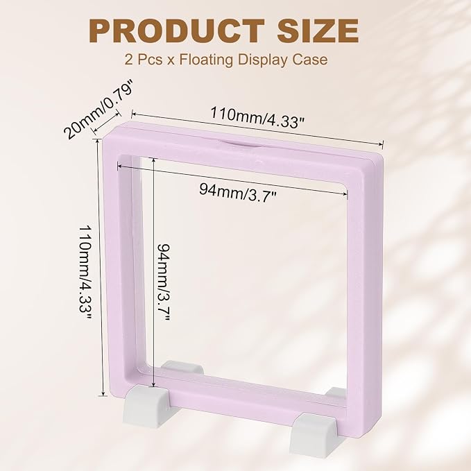 PATIKIL 2Pcs Floating Display Case, 4.3 Inch Jewelry Display Case Stand Challenge Coin Holder Frames Transparent Small Storage Box 3D for Necklace Bracelets Pendants, Light Purple/White - Image 2