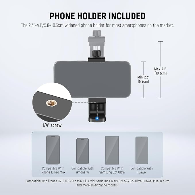 NEEWER Basic Phone Tripod for iPhone & Camera w/Remote & Phone Holder, 66" Metal Selfie Stick Travel Vlog Cell Phone Stand, Portable Camera Cellphone Holder Mount for Video Recording Filming, TS03 - Image 3