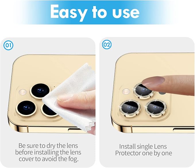 for iPhone 14 Pro/14 Pro Max Camera Lens Protector Glitter, Gold | Individual Metal, 9H Hardness, Scratch Resistant, Shockproof, Drop Protection, Case Friendly, Stylish Accessories - Image 7