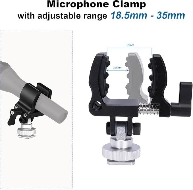 NICEYRIG Shock-proof Shotgun Microphone Holder with 18.5-35 mm Adjustable Clamp, Microphone LED Flashlight Aluminum Holder for Camera, Cage Rig, Tripod - 549 - Image 4