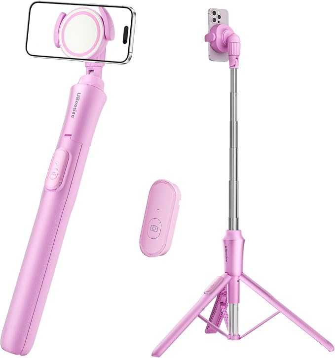 UBeesize Pink 62'' Magnetic Selfie Stick & Phone Tripod with Remote Shutter by UBeesize