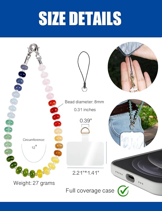 CH.yishi Crystal Beaded Phone Charm Wrist Strap Camera Lanyard | Handmade Cell Phone Chain,with Tether Tab,Keychain Bag Wallet Natural Stone Charm,Headphone Gemstone Decor,Camera Wrist Strap - Image 3