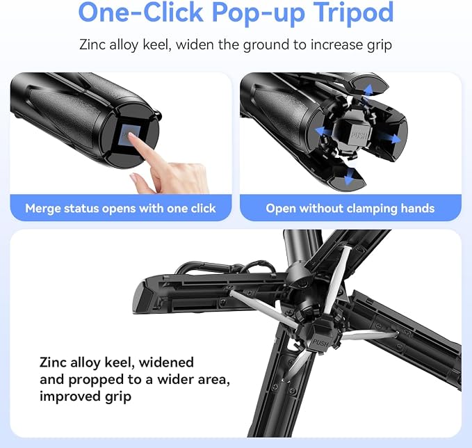 Retractable Mini Tripod for Cell Phone, Portable Selfie Stick Travel Phone Tripod with Remote Control Cell Phone Holder, Sturdy & Stable Adjustable Multi-Angle Shot Selfie Stick for Video Recording - Image 3