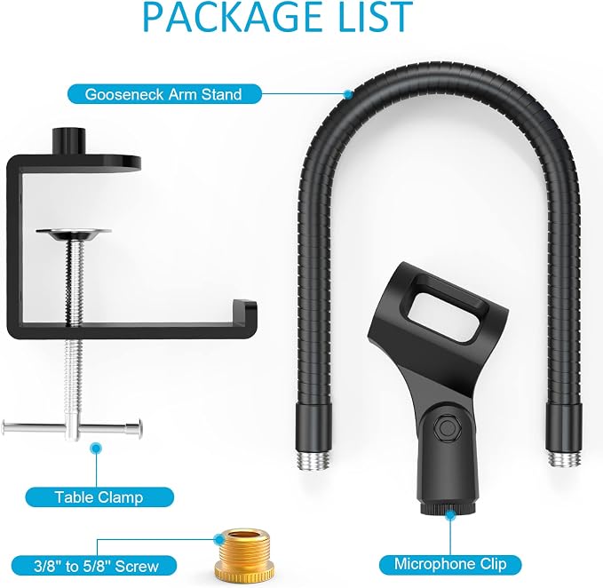 ZealSound Microphone Stand Gooseneck 13”, Flexible Clamp-On Desktop Mic Stand with 360° Adjustable Arm, 3/8" to 5/8" Adapter, Heavy-Duty Desk Mount, for Podcasting, Streaming, Podium & Public Speaking - Image 8