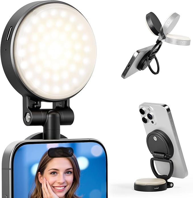 Magnetic Selfie Light for MagSafe iPhone, Phone Light with Magnetic Mount & Convertible Stand for Selfies TikTok Vlog Zoom Makeup, Featuring 850Lux/0.3m Ring Lighting and 30 Lighting Modes by RaLeno