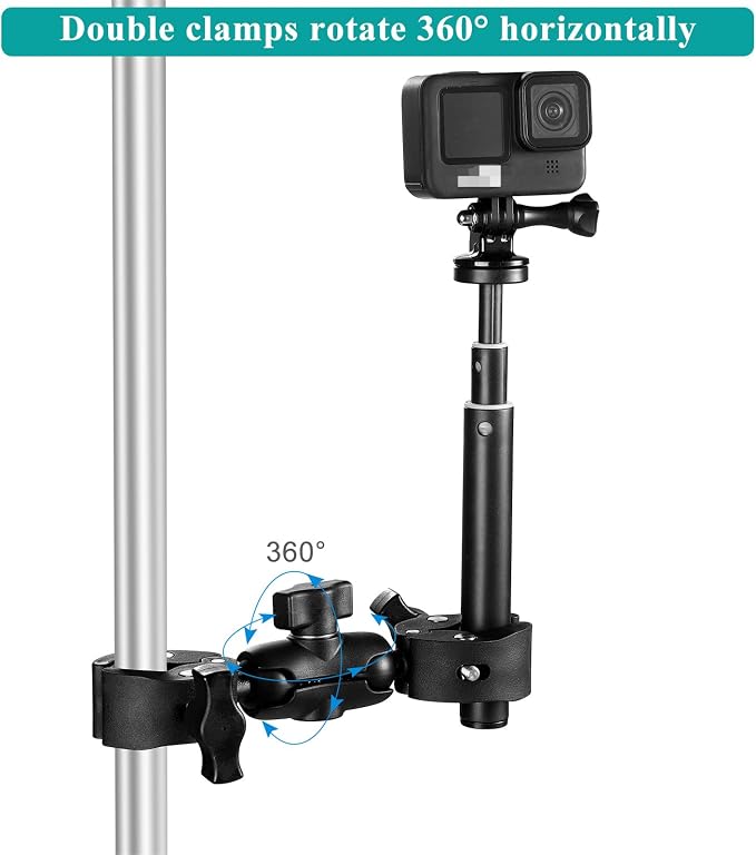 Super Double Clamp Camera Mount Umbrella Clamp for Chair | with 360° Magic Arm Double Ball Head Adapter for Umbrella, Wheelchair, Pole, Strollers, Motorcycle, Photo Studio Light Stand - Image 3