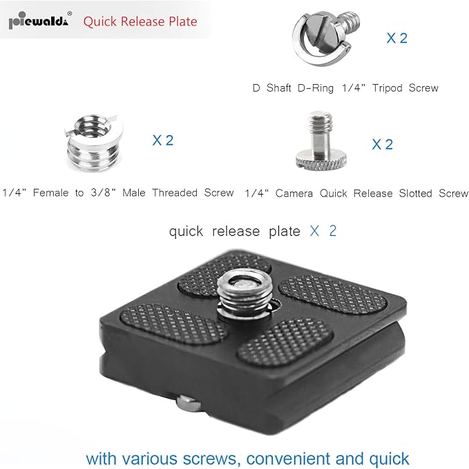 Niewalda PU-40 Aluminum Quick Release Plate with 1/4", 3/8" Mount Screw | Tripod Mounting Plate for SLR Camera Tripod, Includes 1/4" D-Ring Screw/Slotted Screw and 3/8" to 1/4" Mount Screw Adapter - Image 3