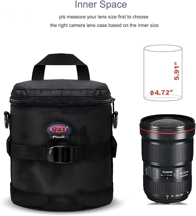 DSLR Camera Lens Case Pouch Bag for Lenses up to 4.72" x 5.91" | Lightweight Padded Lens Case with Zipper, Soft Lining & Carrying Strap, Protects Lenses from Dust, Scratches & Water - Image 2