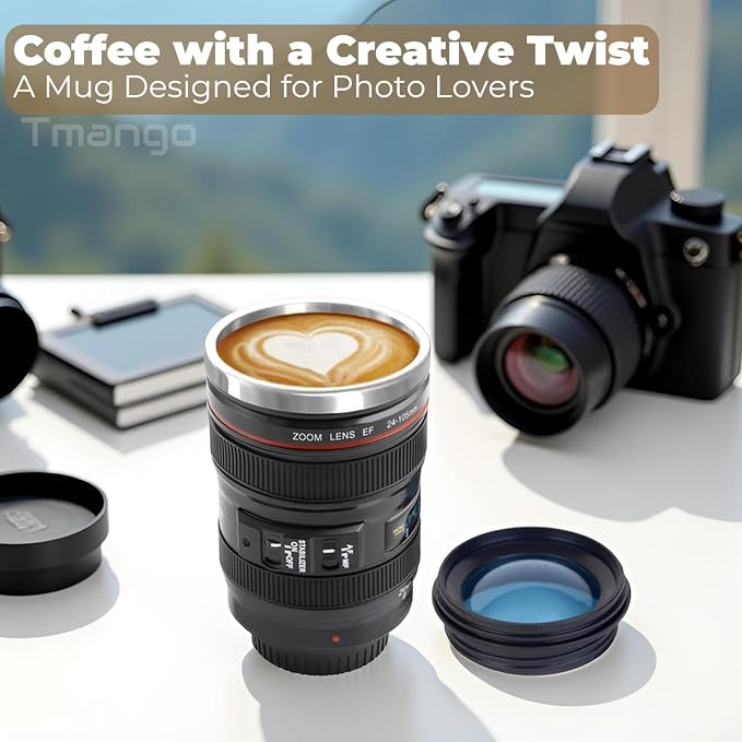 Camera Lens Coffee Mug with Clear Lid and Spoon – Lightweight Lens Cup Replica, Gift for Photographers - Image 6