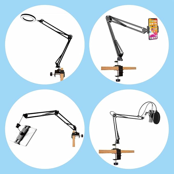 Replacement Heavy Duty C Clamp for 1/2” Base Magnifying Lamp,Desk Lamp,Swing Arm Lamp,Phone I pad Mount,Tablet Mic Holder,Table Mount Clamp for Microphone Stand Mic Boom Arm (G1 BLACK) - Image 7