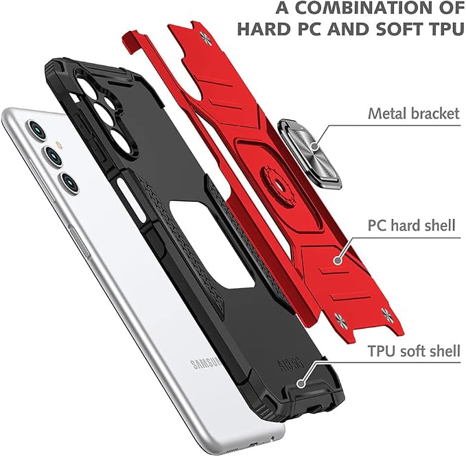 HNHYGETE for Samsung A13 5G Case, Galaxy A13 5G Case with Screen Protector, 360°Military Grade Rotatable Kickstand (Heavy Duty) Protective Cases for Samsung Galaxy A13 5G (Red) - Image 5