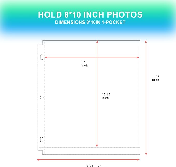 25 Pack 8 x 10 Photo Sleeves for 3 Ring Binder(100 Pictures) | Heavy-Duty Archival Photo Page Protectors, Clear Picture Album Refill Pages Holds, Acid-Free - Image 2