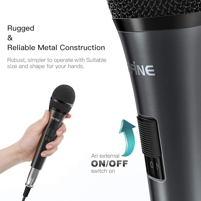 FIFINE K6 Karaoke Microphone, Dynamic Vocal Microphone for Singing | 6.35MM Wired Handheld Mic with On and Off Switch, 14.8ft Detachable Cable for Speaker, Audio Mixer/Interface - Image 5