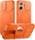 SURITCH for iPhone 17 Case with Camera Control Cover, Camera Slide Cover and Adjustable Kickstand, Compatible with MagSafe, Shockproof Bumper Protective Cases 6.3 Inch, Orange by SURITCH