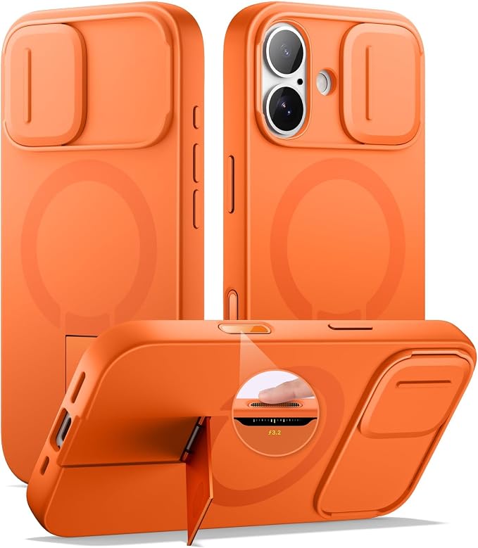 SURITCH for iPhone 17 Case with Camera Control Cover, Camera Slide Cover and Adjustable Kickstand, Compatible with MagSafe, Shockproof Bumper Protective Cases 6.3 Inch, Orange by SURITCH