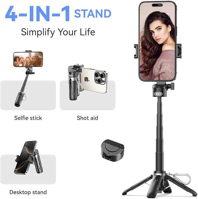 Retractable Mini Tripod for Cell Phone, Portable Selfie Stick Travel Phone Tripod with Remote Control Cell Phone Holder, Sturdy & Stable Adjustable Multi-Angle Shot Selfie Stick for Video Recording - Image 2