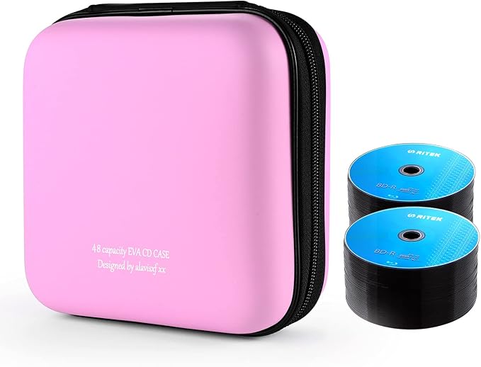 alavisxf xx CD Case, 48 Capacity Protective Zipper Disc Wallet for Car | EVA Shock-resistant, Lightweight Portable, DVD Blu-ray Storage Organizer, Scratch-Resistant Sleeves, for Home Office Travel - Image 2
