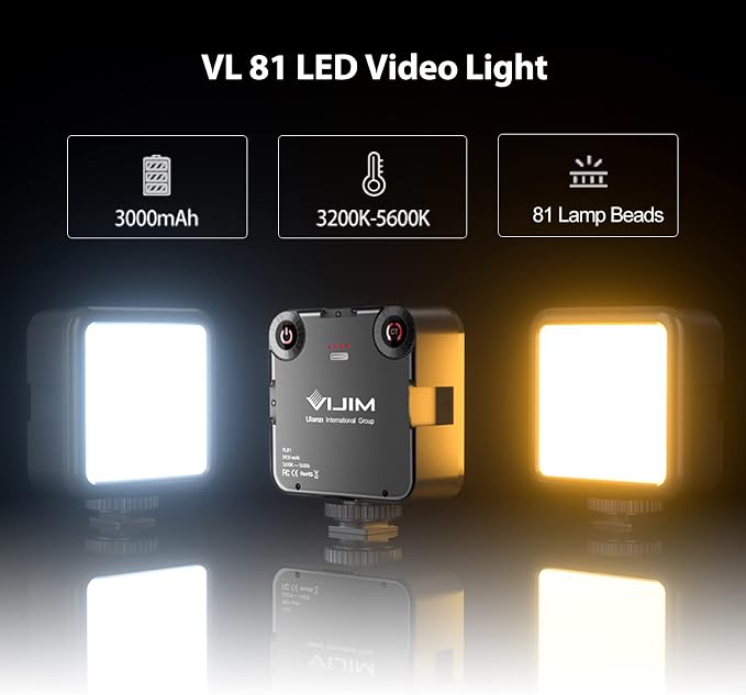 VIJIM VL81 On Camera LED Video Light, 3 Cold Shoe Expandable Fill Light | 3000mAh Rechargeable Bi-Color 3200K-5600K Dimmable Panel Portable Photography Lighting for Phone YouTube Vlog Live Streaming - Image 3