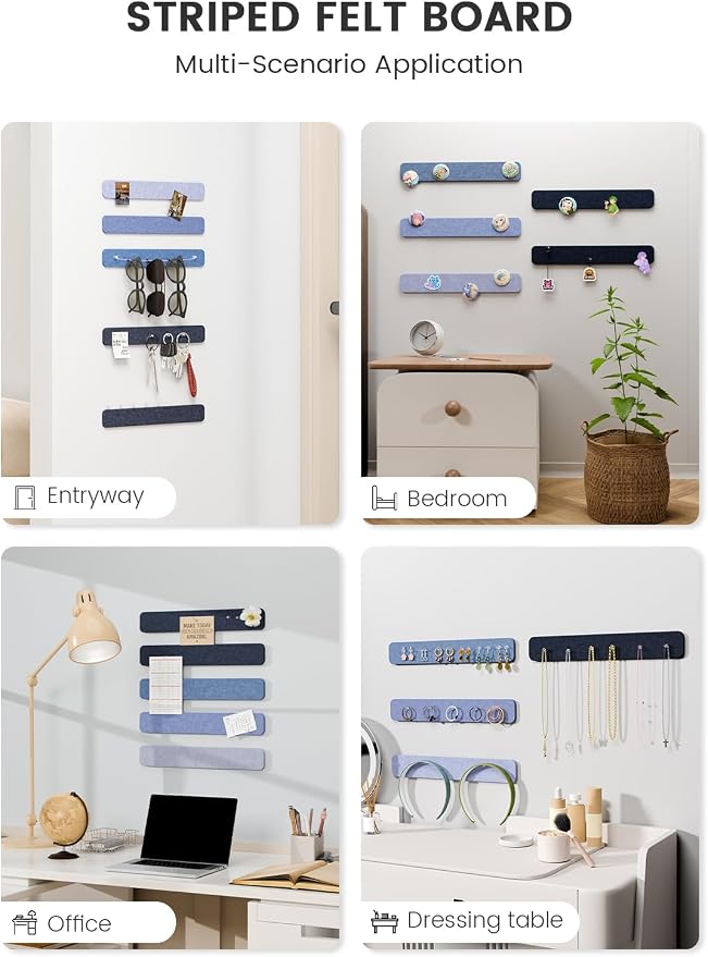 Fluxynara 13" x 2" Felt Wall Panels, Denim Mist | 5-Pack Includes 35 Push Pins and Adhesive Tabs for Photos, Notes and Decor in Bedroom Doors, Home Office or Studios - Image 6