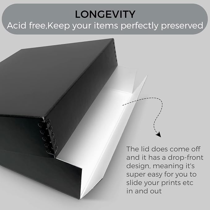 Lineco Museum Archival Storage Box, Drop Front, 11.75x15.25x3 in, Black | Acid-Free with Metal Edge, Preserves Picture Longevity, Organize Photos, Newspapers, Prints, Documents, Crafts, DIY - Image 5