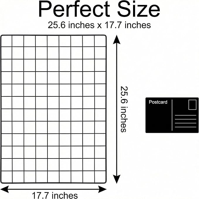 Kaforise Wire Wall Grid Panel, Multifunction Painted Photo Hanging Display and Wall Storage Organizer, Pack of 2, Size 25.6x17.7inch, Black - Image 6